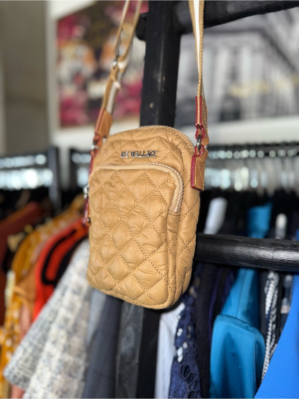 MZ Wallace Metro Quilted Nylon Micro Crosby Crossbody Bag Tan Camel - Picture 4 of 12